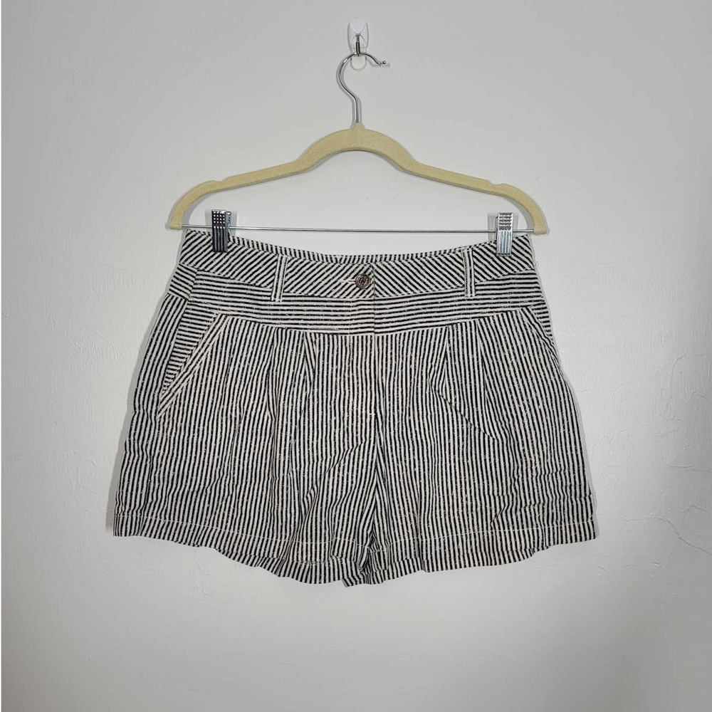 Vince Camuto Stripe Cotton/Linen Beach Summer Chino Zip-Fly Shorts Size 8 Black